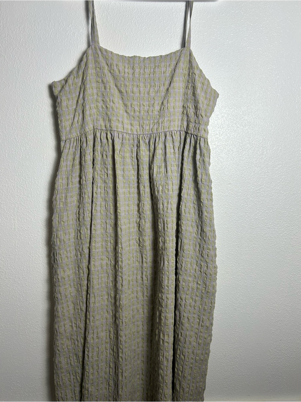 Light Sage Textured Maxi Dress with Spaghetti Straps